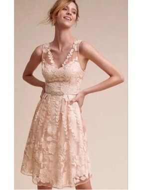 NWOT YOANA BARASCHI Pink & White Floral Lace Mini Dress Size 2